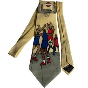 Robert Daskai Silk Tie, Basketball, Larry Hope, Hand Painted, USA made, Vintage